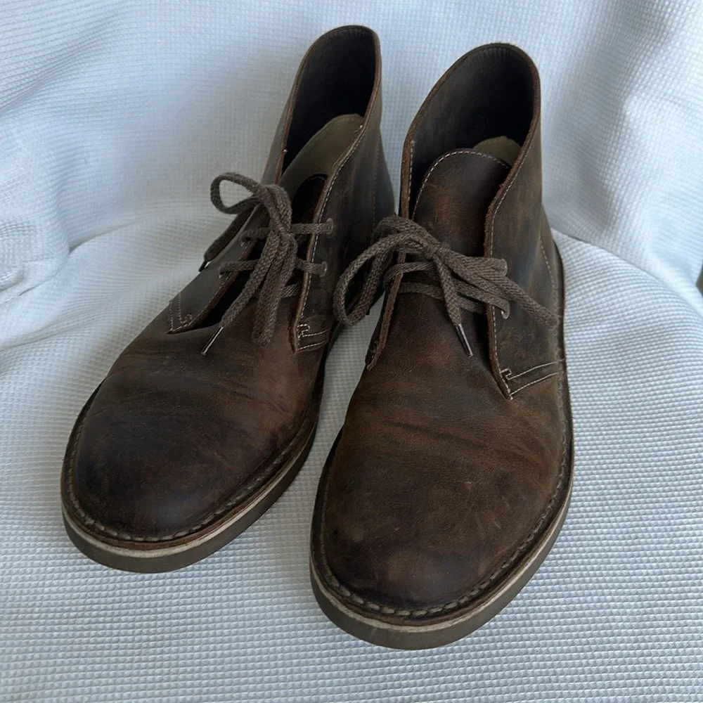 Clarks Men’s Bushacre 3 Chukka Boot Sz 10 Leather Contrast Stitch Brown Lace Up
